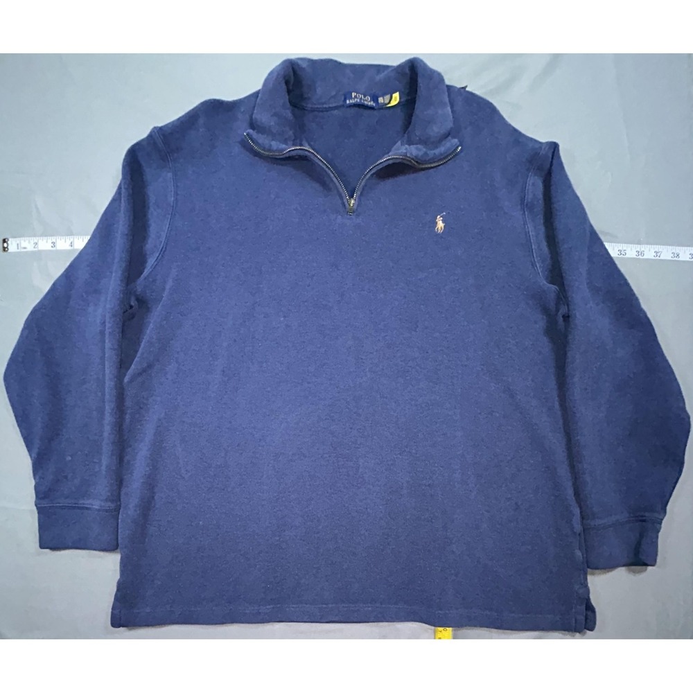 Polo Ralph Lauren Sweater Mens 2XL Blue 1/4 Zip Mock Neck Cotton Knit Pullover